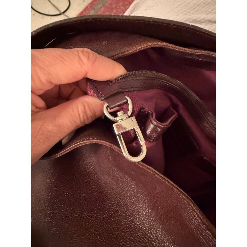 Cole Haan Womens Leather Hobo Bag Rich Brown Silver Hardware Casual - Picture 8 of 16